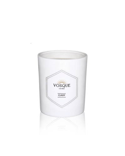 Świeca z bielonego wosku pszczelego CLASSY 200 ml w białym szkle ze złotą pokrywką - VOSQUE candles