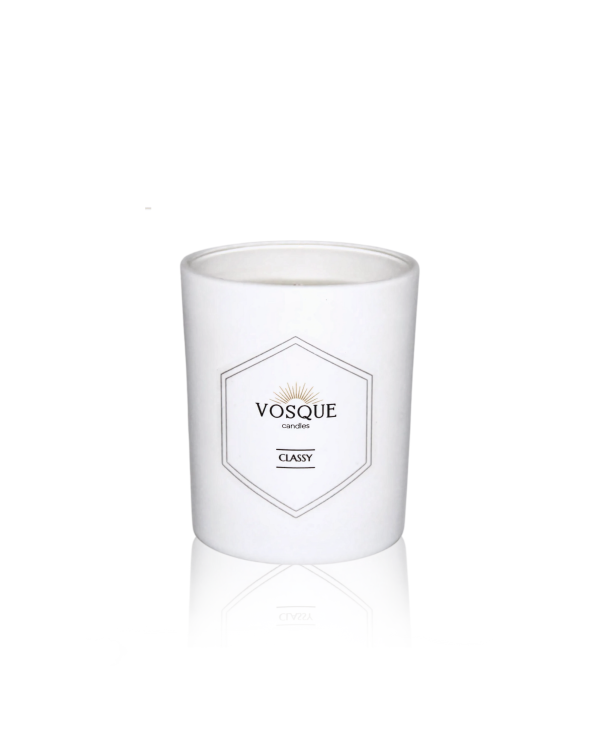 Świeca z bielonego wosku pszczelego CLASSY 200 ml w białym szkle ze złotą pokrywką - VOSQUE candles