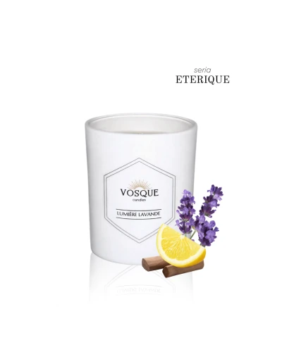 Świeca z wosku pszczelego LUMIERE LAVANDE 200 ml w białym szkle - naturalny zapach z olejków eterycznych - VOSQUE candles